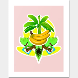 Banana Tree with Bananas and Tropical Parrot Posters and Art